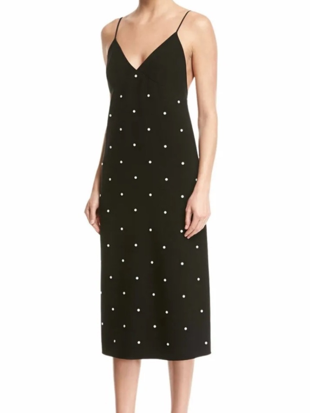 Tibi Black Polka Dot Crepe Midi Dress